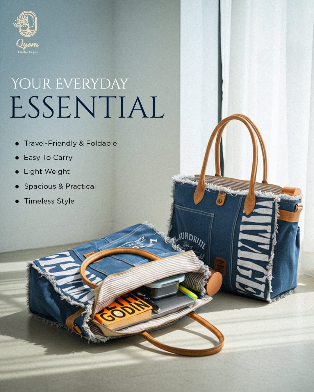 Qyom Bag Blue - Vintage Canvas Bag