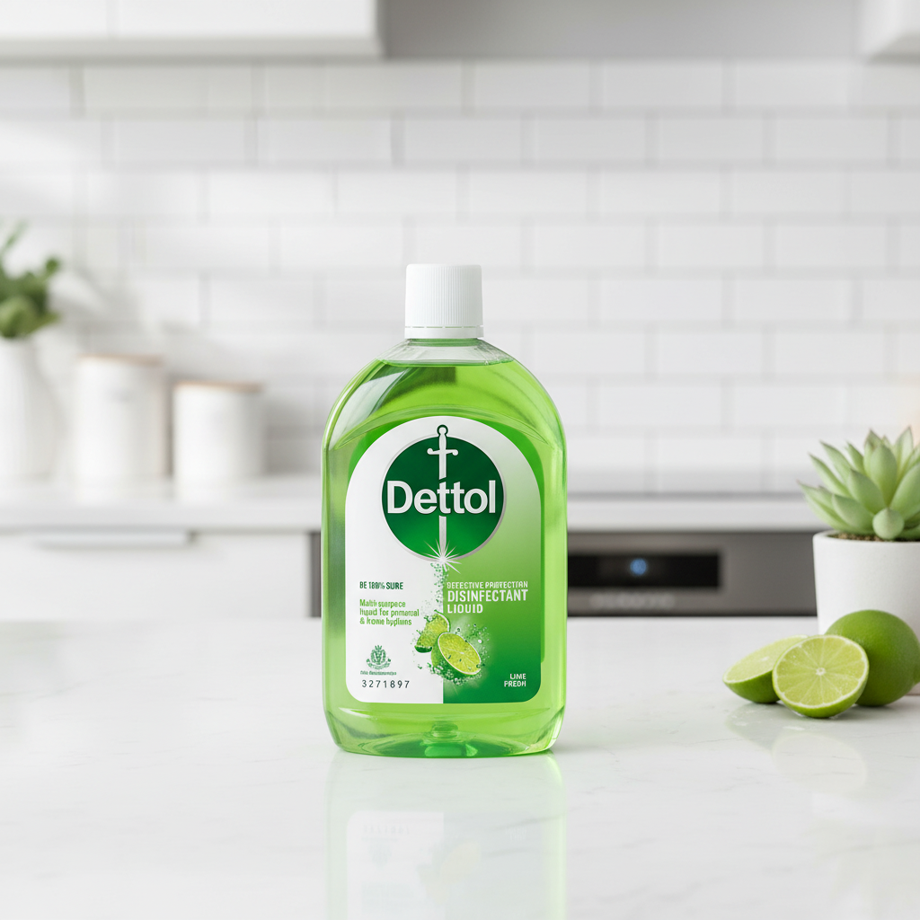 Dettol lime fresh disinfectant liquid bottle on a transparent background