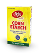 A box of Urja brand corn starch, which is labeled as gluten free and 100% pure. The net weight of the product is 400g.